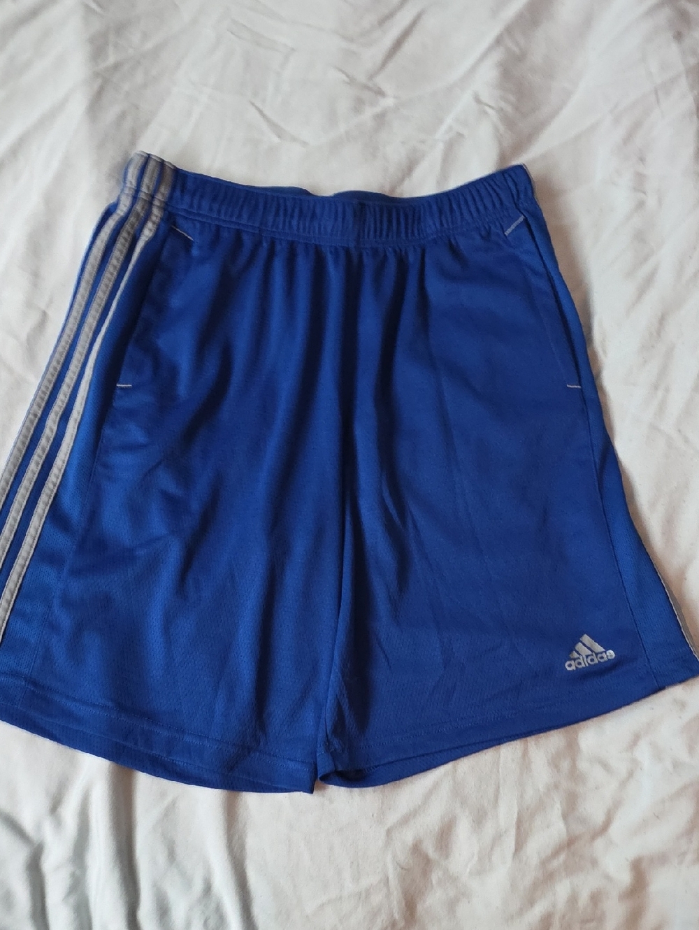 adidas Men's Royal Blue Athletic Shorts with Silver Stripes Mens Large